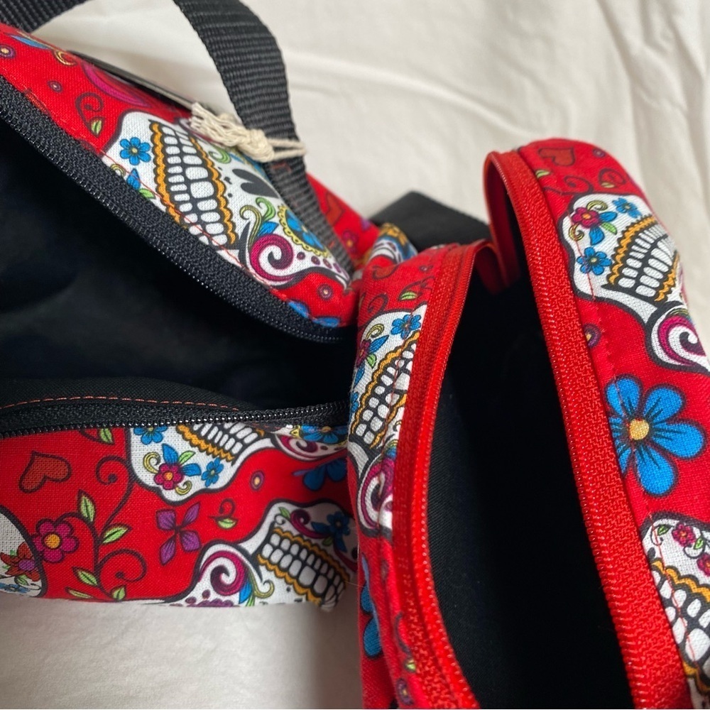 Handmade Accessories Bag Set Red & White Skull pattern with zipper openings. New - Picture 7 of 10